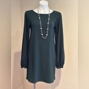LuLus Dark Green Mini Shift Dress Long Sleeves With Gold Buttons SZ S
